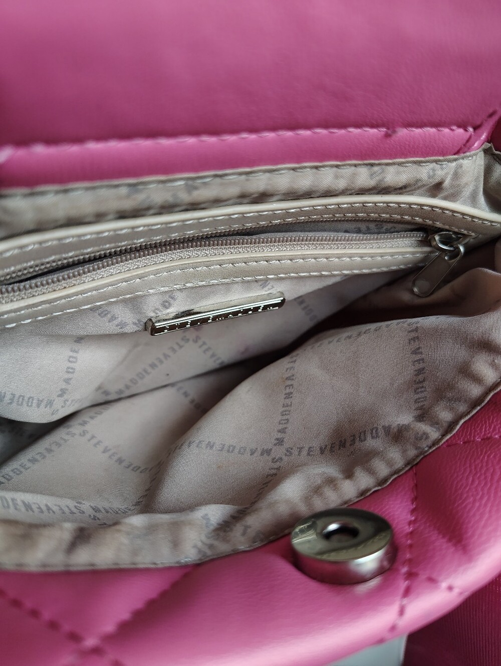 Steve Madden Pink Quilted Mini Tote Crossbody Bag Hot Pink - Picture 6 of 9